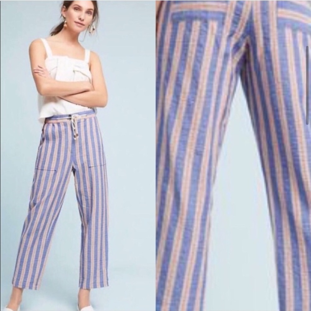 Anthropologie Elevenses Beach Striped Roll Up Pants XS - Picture 3 of 10